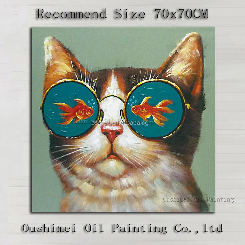 Keterampilan Artist Hand Painted Lucu Kucing Dengan Kacamata Minyak