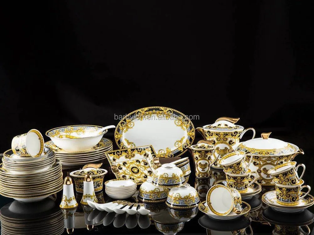 Fine Bone China Luxury Dinner Set For 6 People 61pcs Table Ware Set