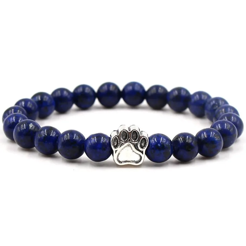 

Hot Sale Natural Lapis Stone Silver Dog Paw Charm Bracelet