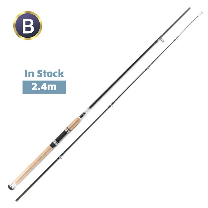 

Wholesale in stocks 240cm 2 section 10-40g action MH cork wooden handle carbon fiber spinning fishing rod