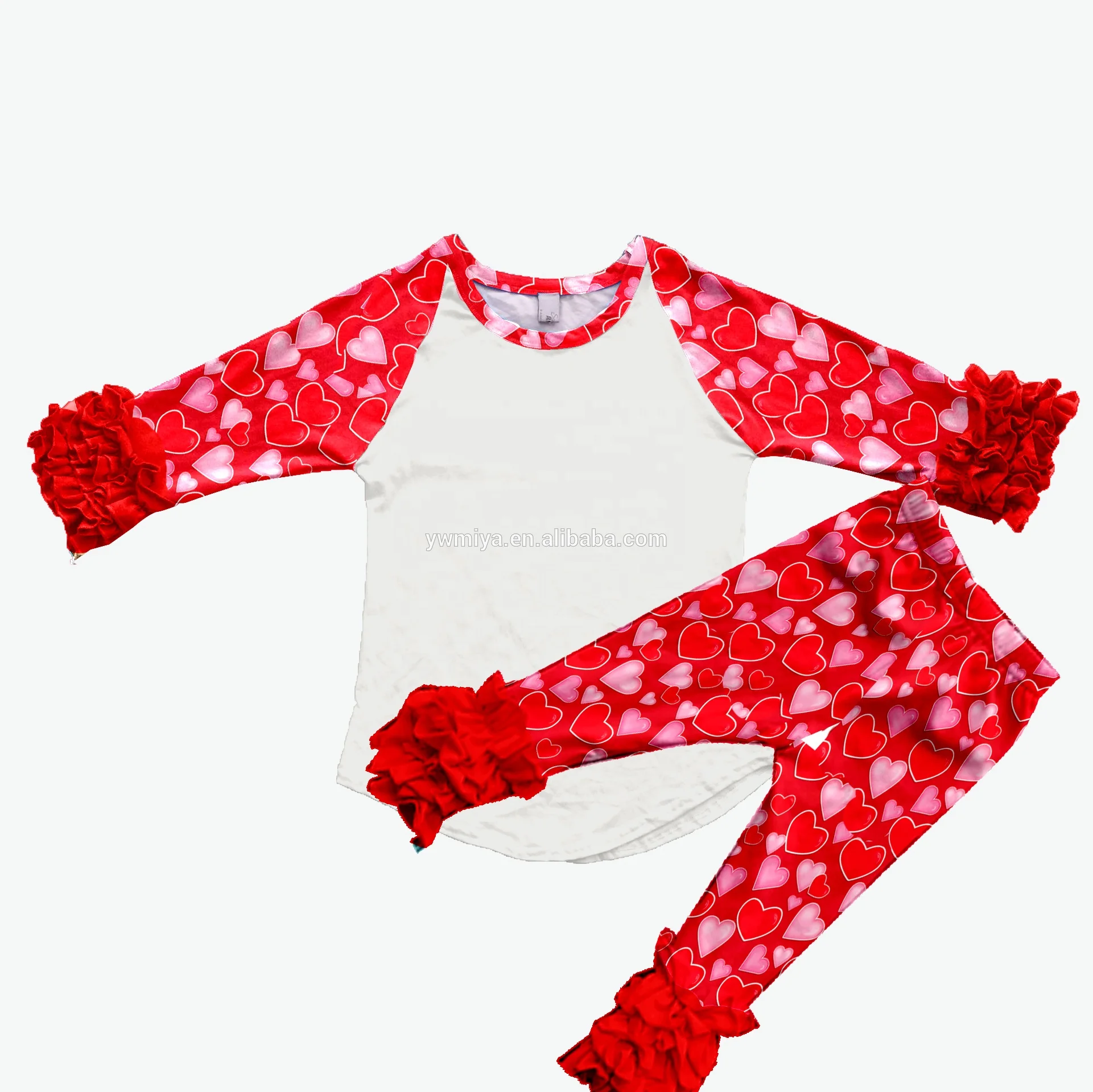 

MY-127 valentines outfits for kids2019 red heart print set icing ruffle valentine's day girls boutique clothing wholesale, Picture show;you can contact us for more patterns
