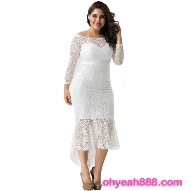 

Low MOQ Plus Size Lace Fat Women Patterns Girls White Lace Dress, Black/white;accept customized different color