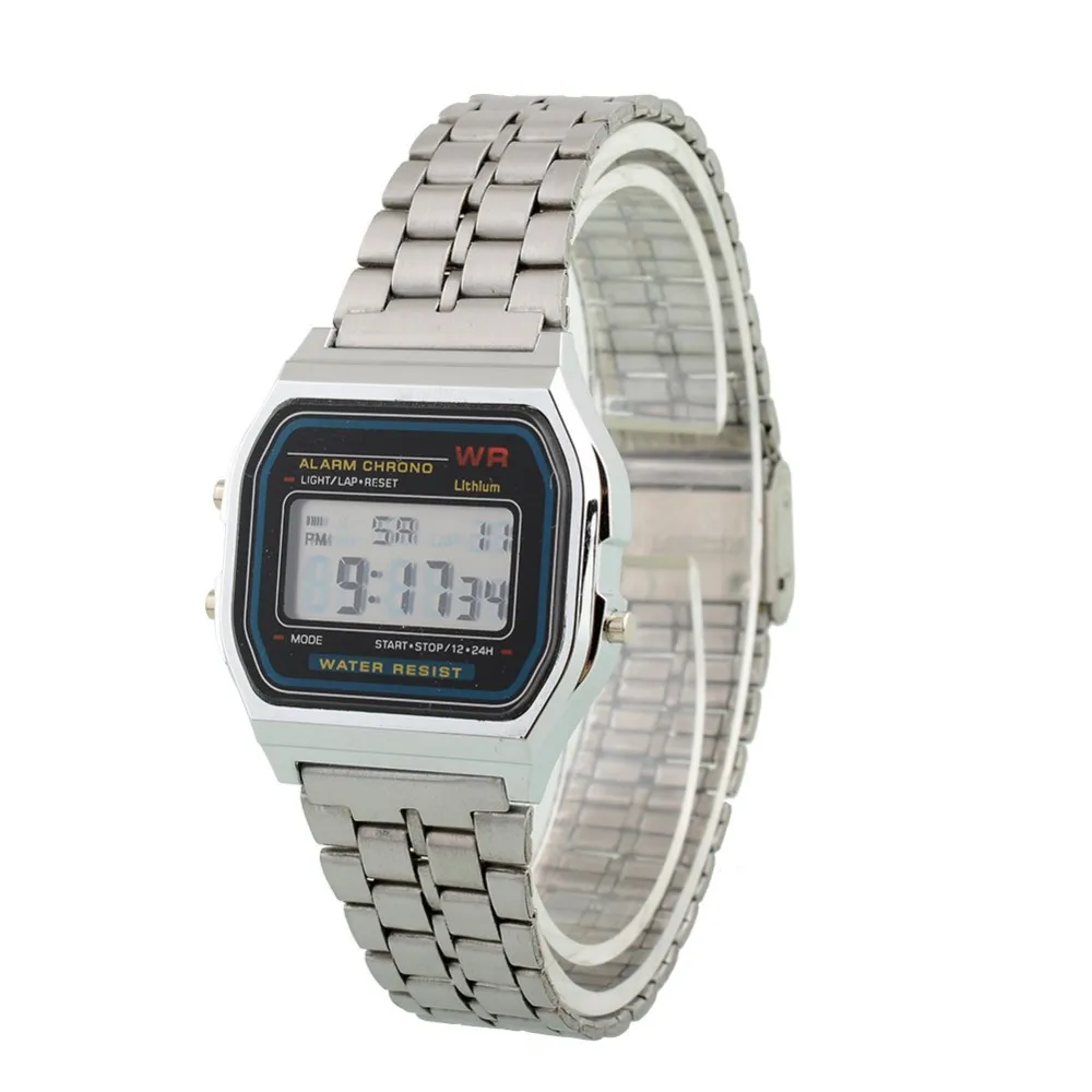 

High Quality Fashion Unisex Women Men Stainless Steel Digital Led Display Wrist Watch Silver