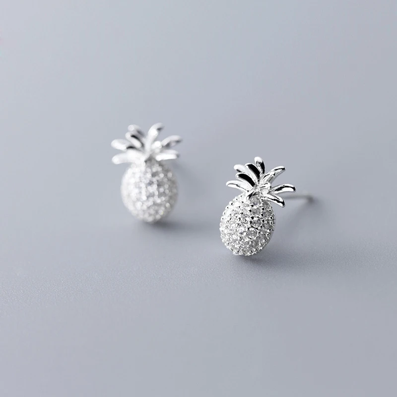 

New Arrival Small Pineapple With Diamonds 925 Sterling Silver Stud Earrings For Women Gifts Jewelry Accessories