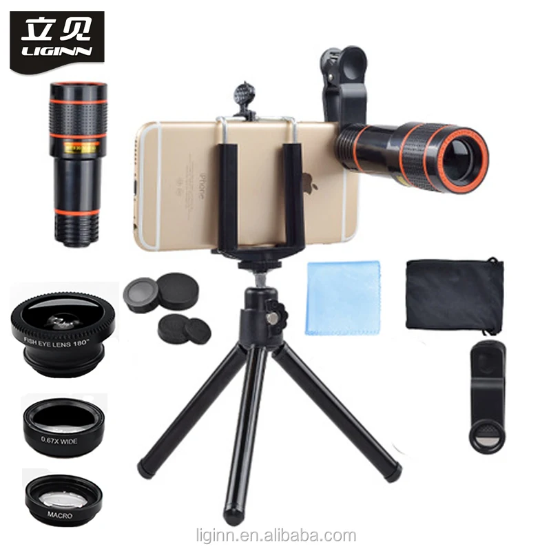 

LIGINN 7 in 1 mobile phone zoom lens 12X telescope for smart phone, Black;white