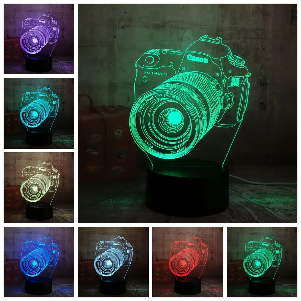 Camera 3D illusion LED Lamp Touch Switch Table Desk Night Light Kids Gift 