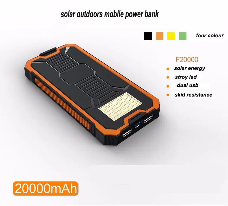 High Quality Large Capacity Portable Dual Usb Port Waterproof Solar