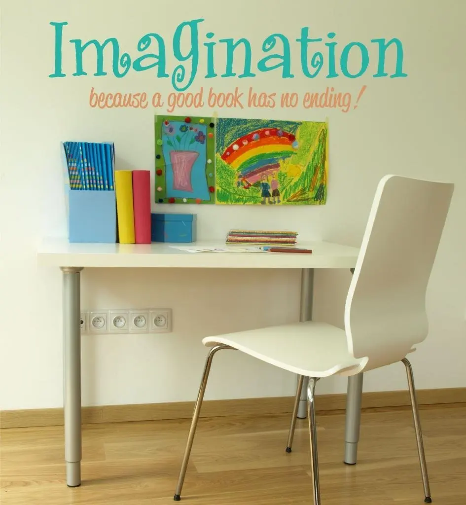 Imagination Quote Wall Decal Stickers, 36" W by 10" H, Playroom Decals, Playroom Quotes, Reading Quote Decal, Inspirational Wall Decals, Reading Nook, U15, PLUS FREE 12" BLACK PERSONALIZED NAME DECAL