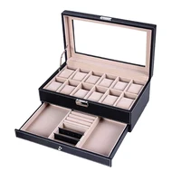 

Fast deliver black brown PU leather 12 slots display jewelry watch organizer storage box case