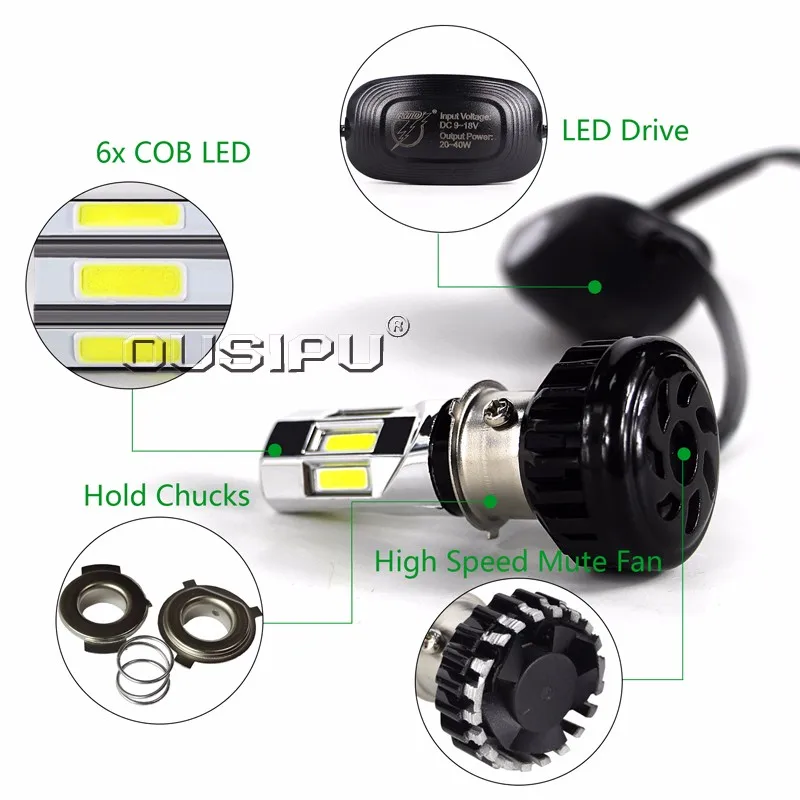 Factory Wholesale Motorcycle Lights M02e Sale 6 Cob Sides 35w 3500