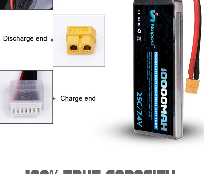 High Capacity Lipo Battery 10000mAh 7.4V 2S 25C 50C RC lithium polymer Battery Pack for Hobby UAV