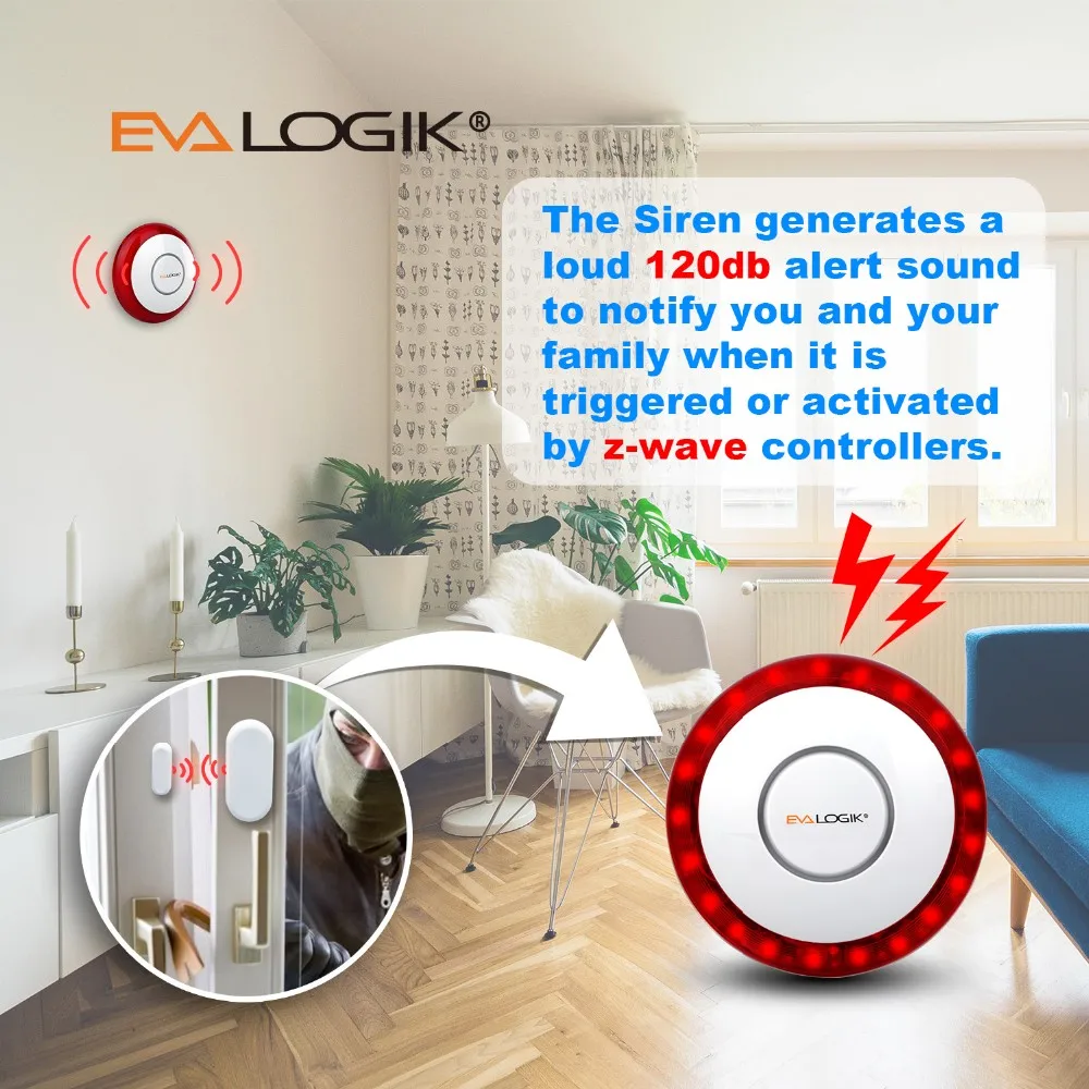 Evalogik Zwave Smart Home Security Siren Alarm With 120db Siren Led