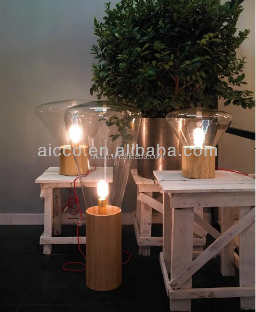 Moderne houten glas muffins vloerlamp met edison lamp houten basis ...
