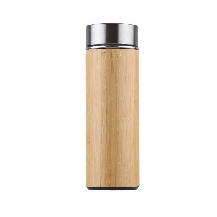 

Wholesale Portable Double Wall Vaccum Insulated Bamboo Water Bottle Stainless Steel, As picture