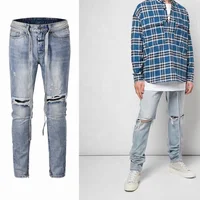 

OEM FOG stock drop ship skinny ripped Rips men pants zipper blue jeans