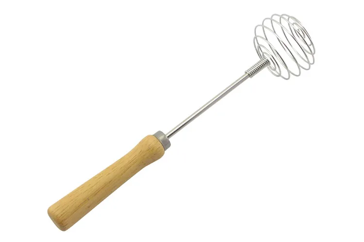 Rubber Wood Handle Stainless Steel  Kitchen Egg Whisk