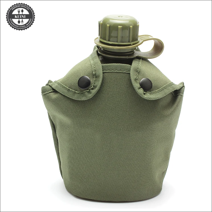 1l Military Canteen Water Bottle With Camping Cooking Cup & Insulation
