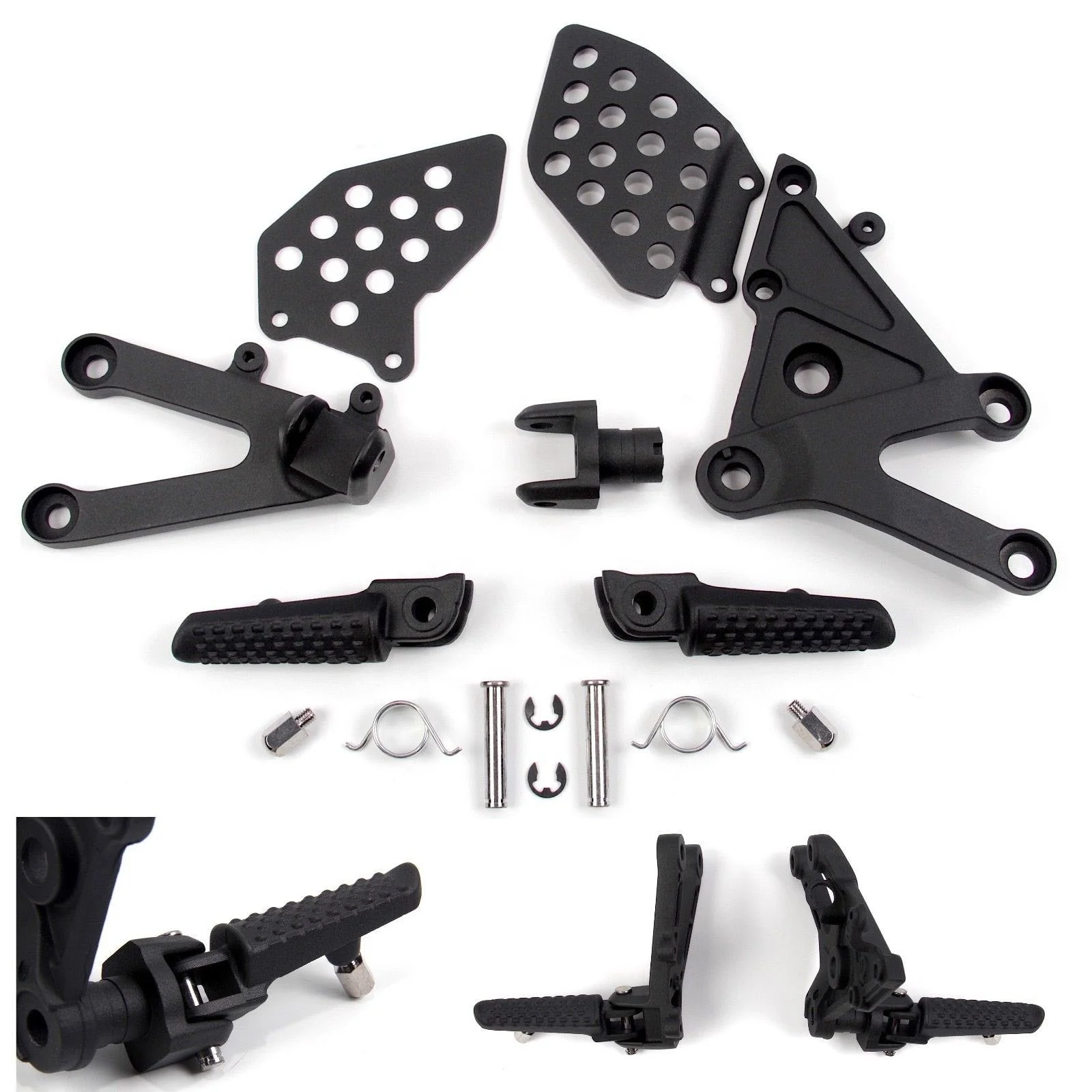 

Motorcycle Front Foot Pegs Brackets Footrests Footpeg Foot Rests For Honda CBR600RR 2003-2006 Black Silver, As photo show