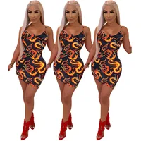 

FB7010 women fashion strap print bodycon mini dress