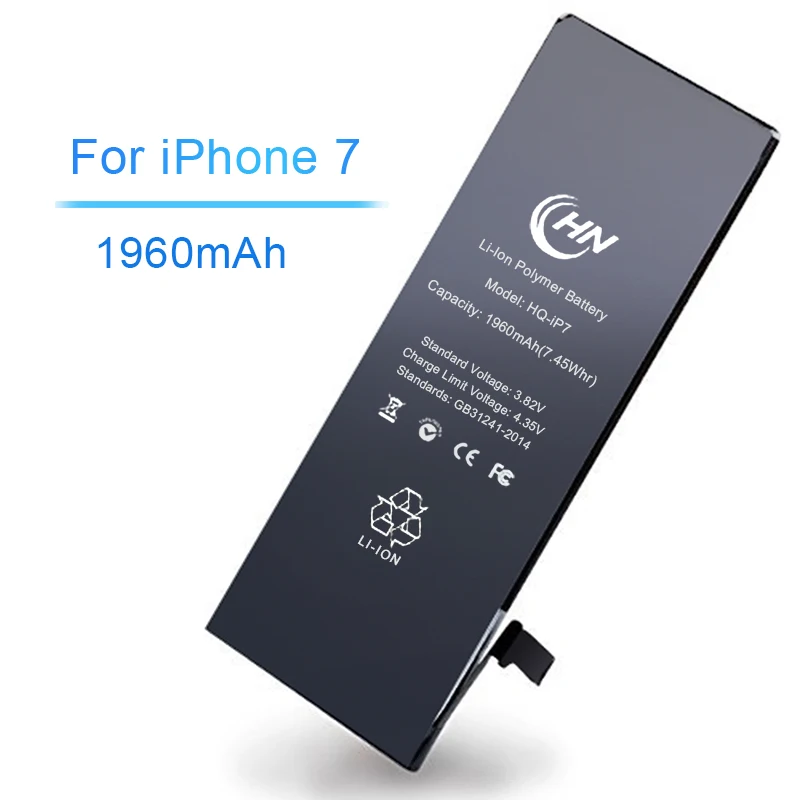 

gb/t 18287-2013 long lasting 1960mAh phone battery for iphone 7 original battery, Black