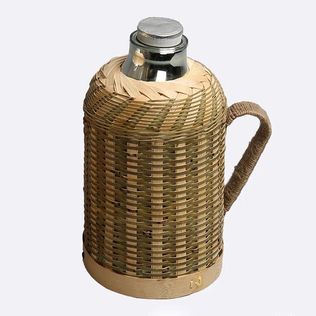 

Real wooden Bamboo woven vacuum flasks thermos