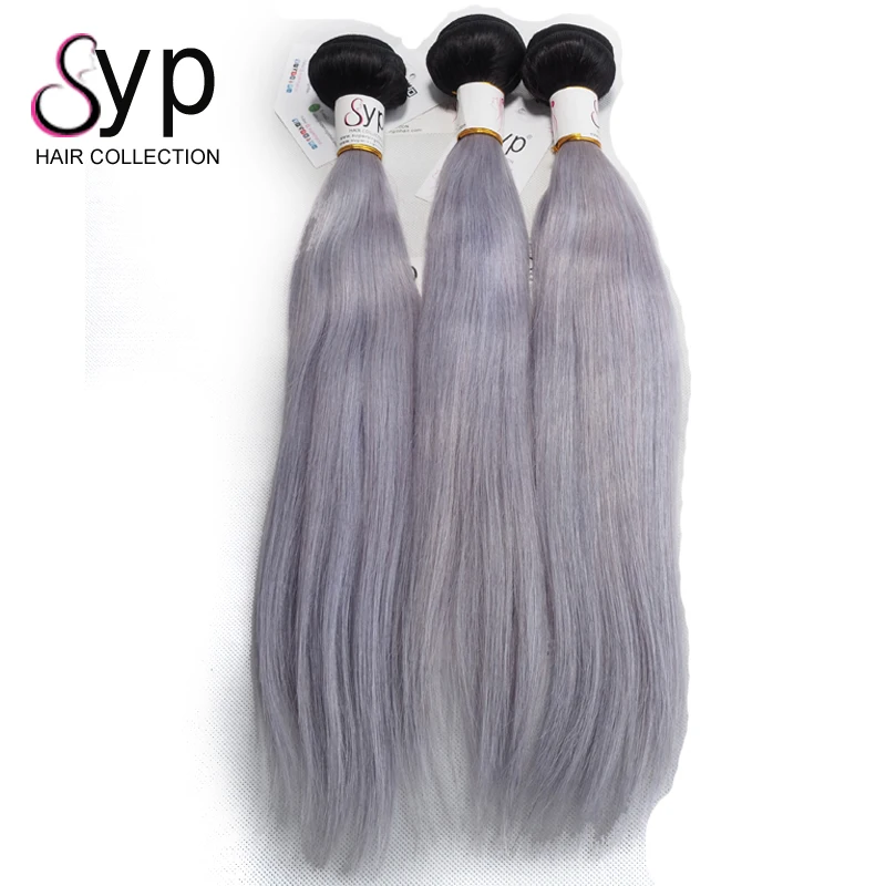 

1b/grey Human Hair Weaving,Brazilian Virgin Hair Grey Black Ombre Silver Hair Extensions