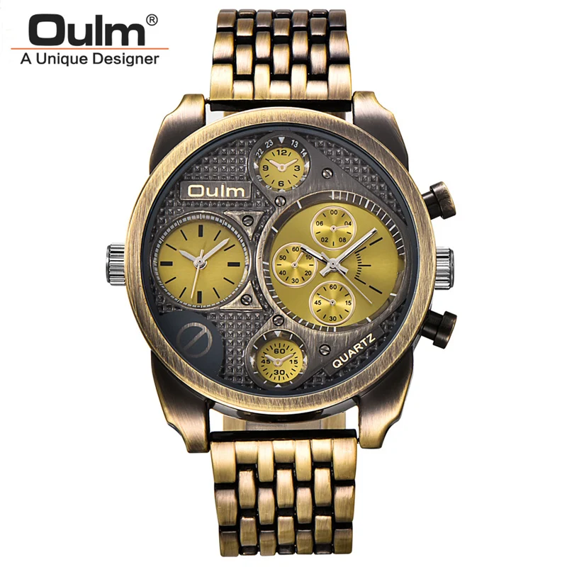 

Oulm Individuality Big Watch Man Luxury Brand Quartz Wrist Watches Gold Men Full Steel Watch Military Male Clock montre homme