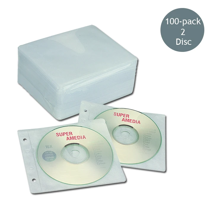 
Clear standard ring binder 100-pack 2 disc cd dvd plastic sleeve 
