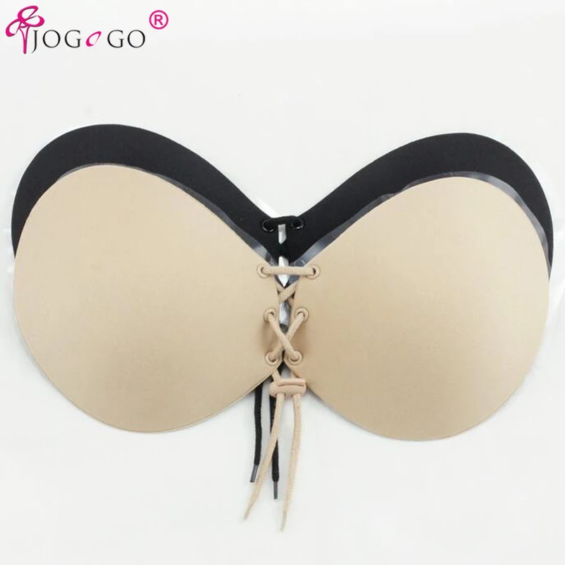 

sexy strapless round shape invisible backless push-up self-adhesive stick on bra, Black;nude