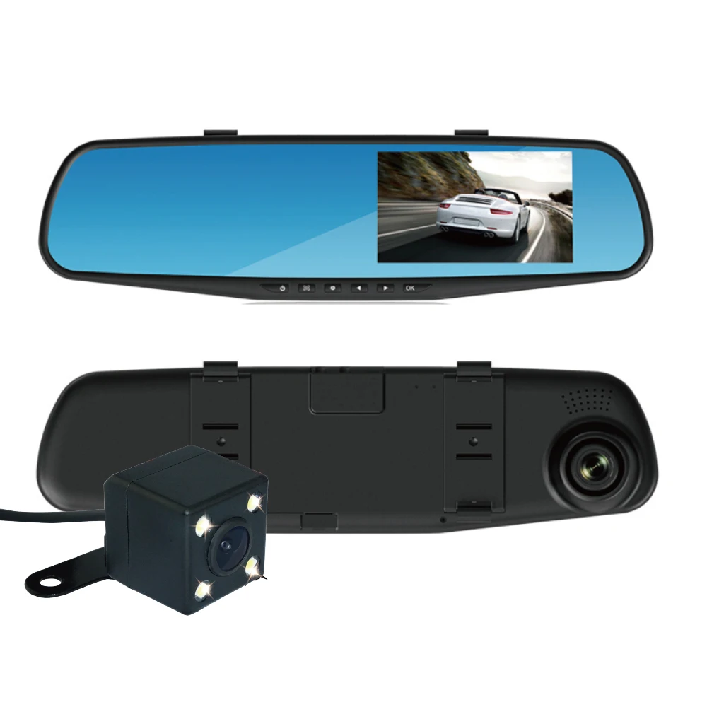 4.3inch car camera recorder dash cam 1080p mirror dash camera With 8G TF CARD 