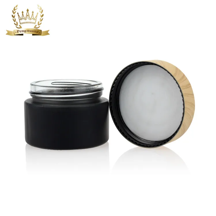Small Cream Container Frosted Black Glass Cosmetic Jars With Bamboo ...