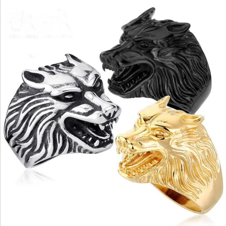 Personnalit&eacute; Hipster FashionTitanium homme En Acier Bague Loup 3D Animal R&eacute;tro Accessoires En Gros