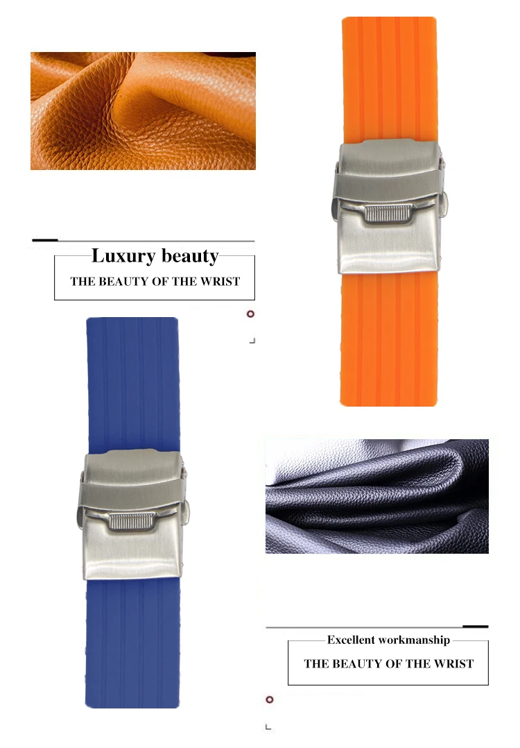 Sport Style Soft Multi Colors Stripes Grain 24 mm Silicone Watch Strap 