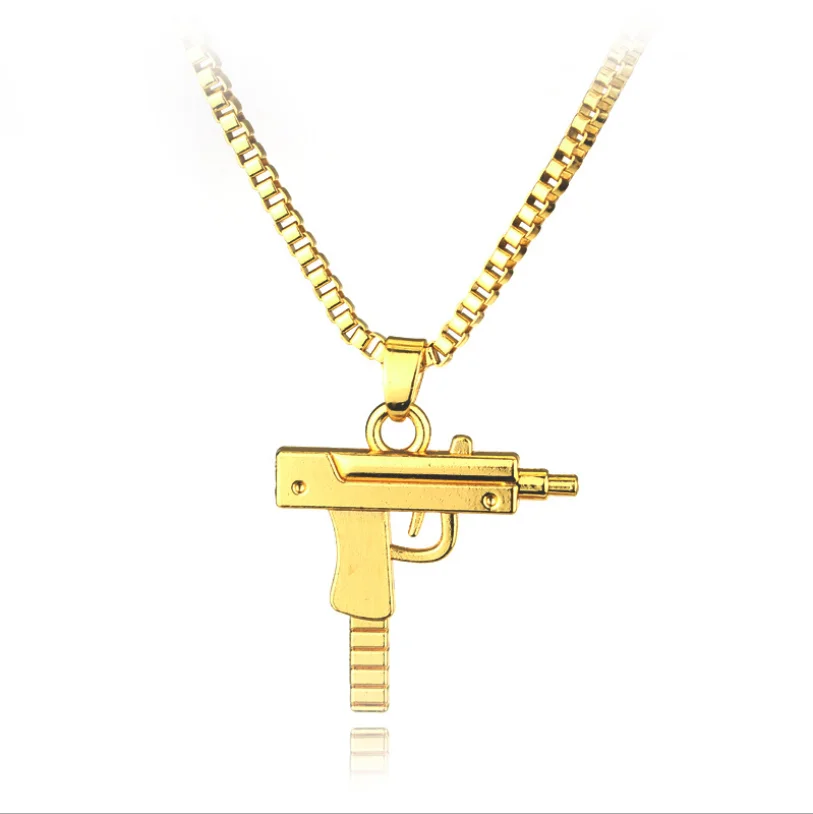 

Pistol Gun Uzi Necklace Star Jewelry Men Dance Charm Chain Golden Drop Shipping Necklace, Picture shows