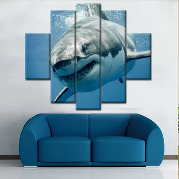 5 Panel Hd Printed Canvas Painting Shark Animal Modern Decor Painting For Living Room Buy Bedroom Decoration Canvas Painting Home Decor Paintings