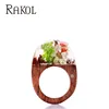 RAKOL handcraft fashion Exquisite Wood Rings real flower grass resin wood finger ring