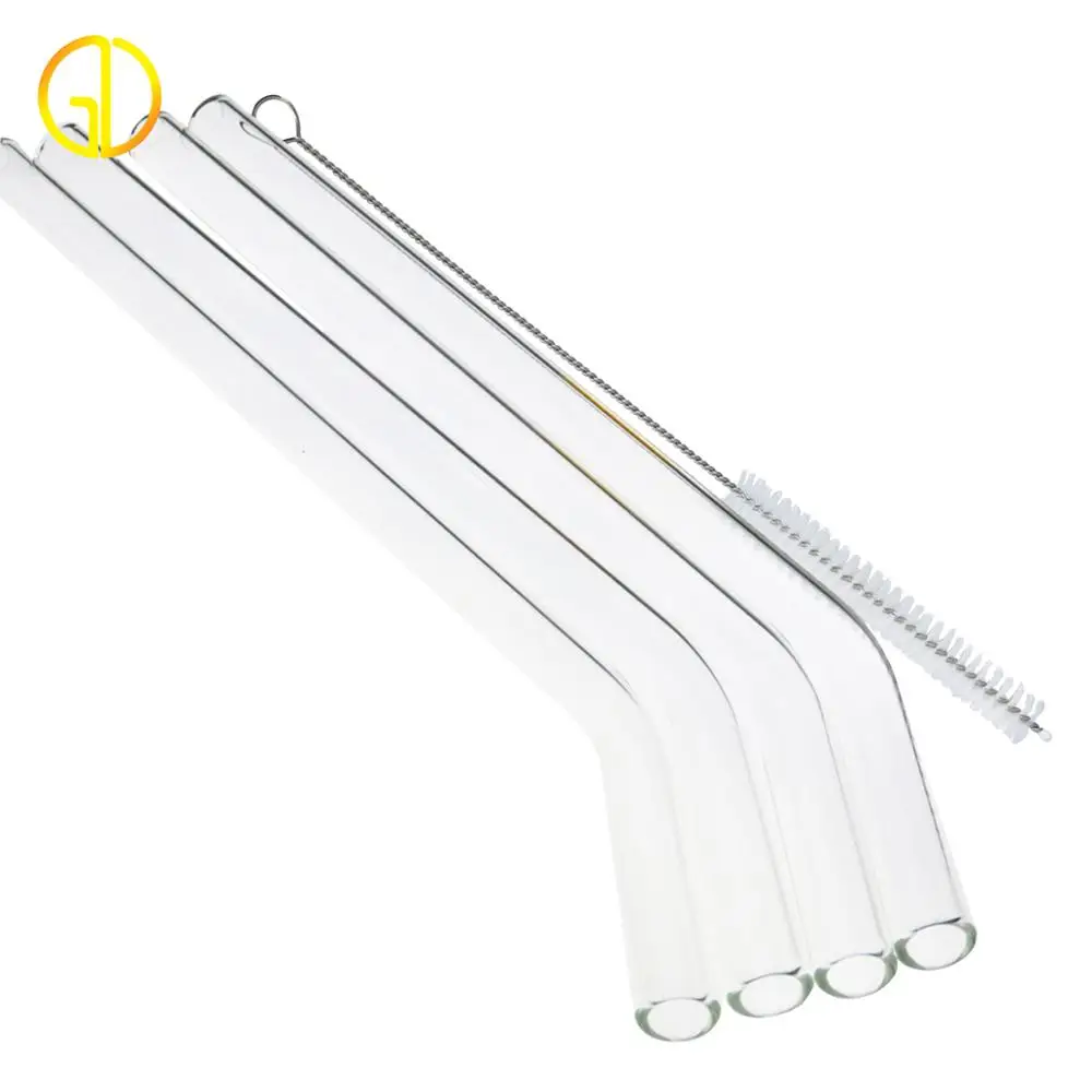 

Wholesale Logo can be customized eco drinking borosilicate glass bent straws, Yellow;green;pink;clear;black;blue;purple