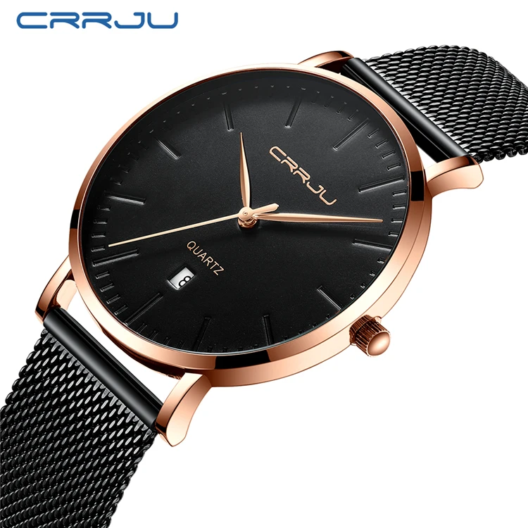 

CRRJU 2269 Men Watch Ultra thin Stainless Steel Clock Brand erkek kol saati Black Watchband Scratch resistant Mens watches