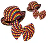 Circus Clown Bowler Hat + Bow Tie Multi Coloured Checked Adults Fancy Dress Funny Party Hats
