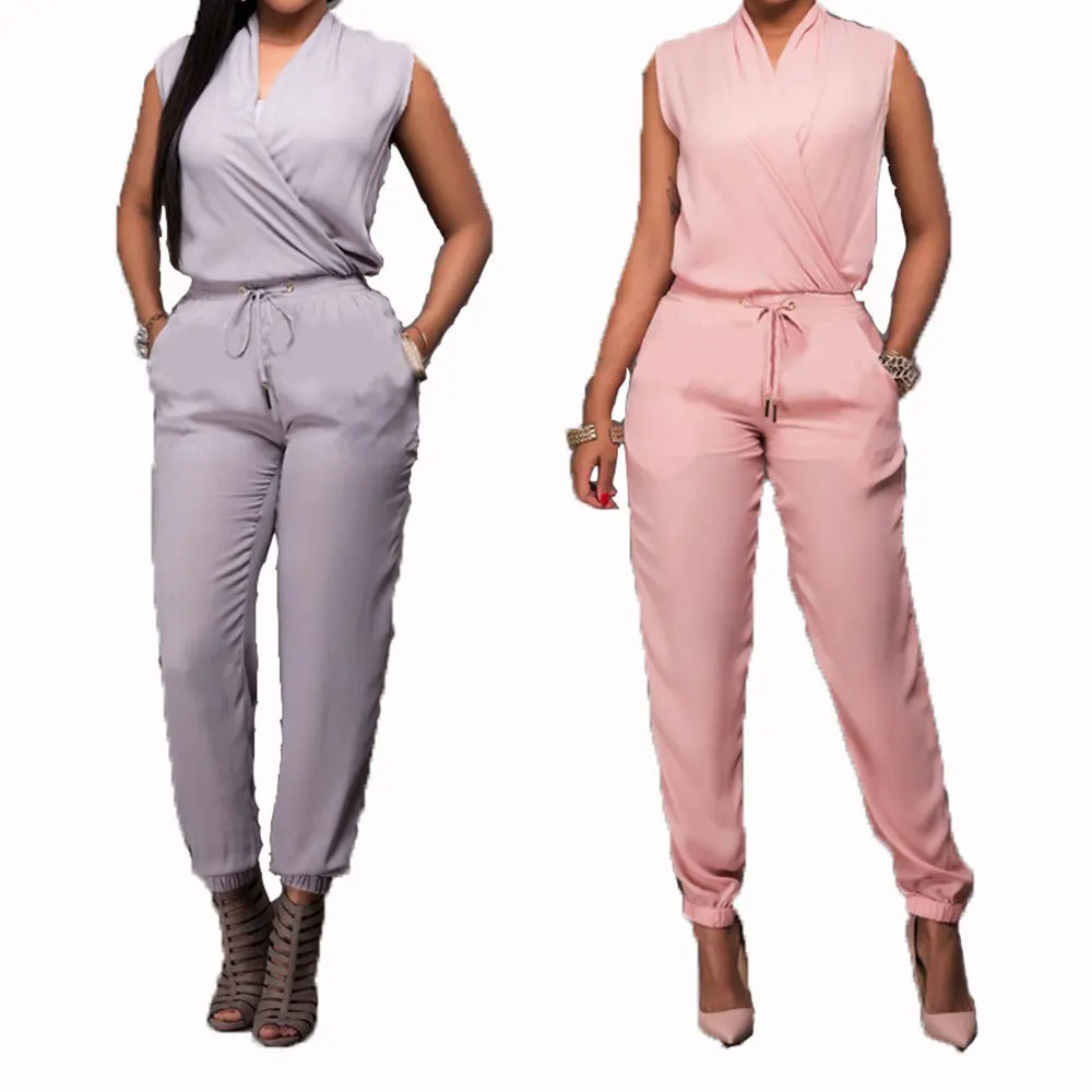 

95255 2 colors ladies sleeveless chiffon jumpsuit