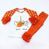 Halloween girls pumpkin set wholesale polka dot rufflr cuff dress and pant orange santa claus boutique girls set