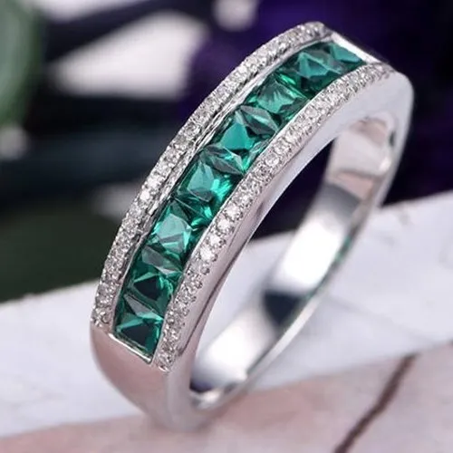 

New Fashion Women Green Geometric Ring Luxury White Gold Ring Promise Engagement Rings For Women Birth Stone Jewelry