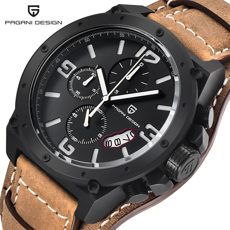 

PAGANI DESIGN Men 2692 Quartz watch High Quality alloy Case Leather male Wristwatch