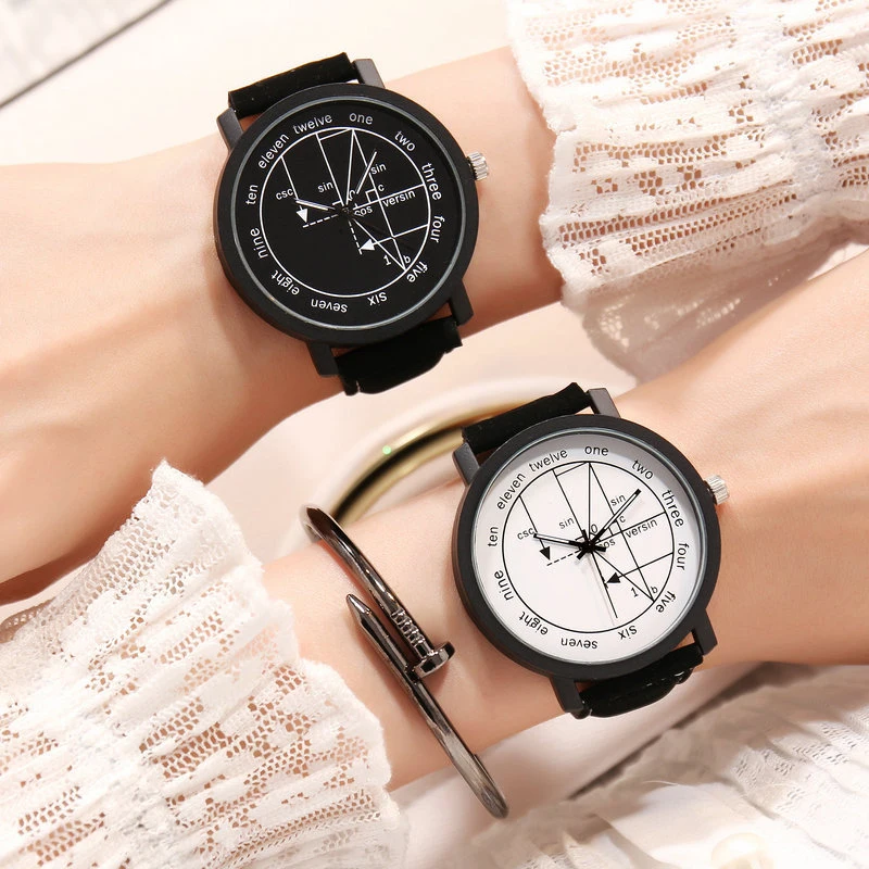 

Fashion White Black Leather Unisex Watches Quartz Casual Wristwatch Simple Digital Geometry Creative Couple Watch (SK063), As picture