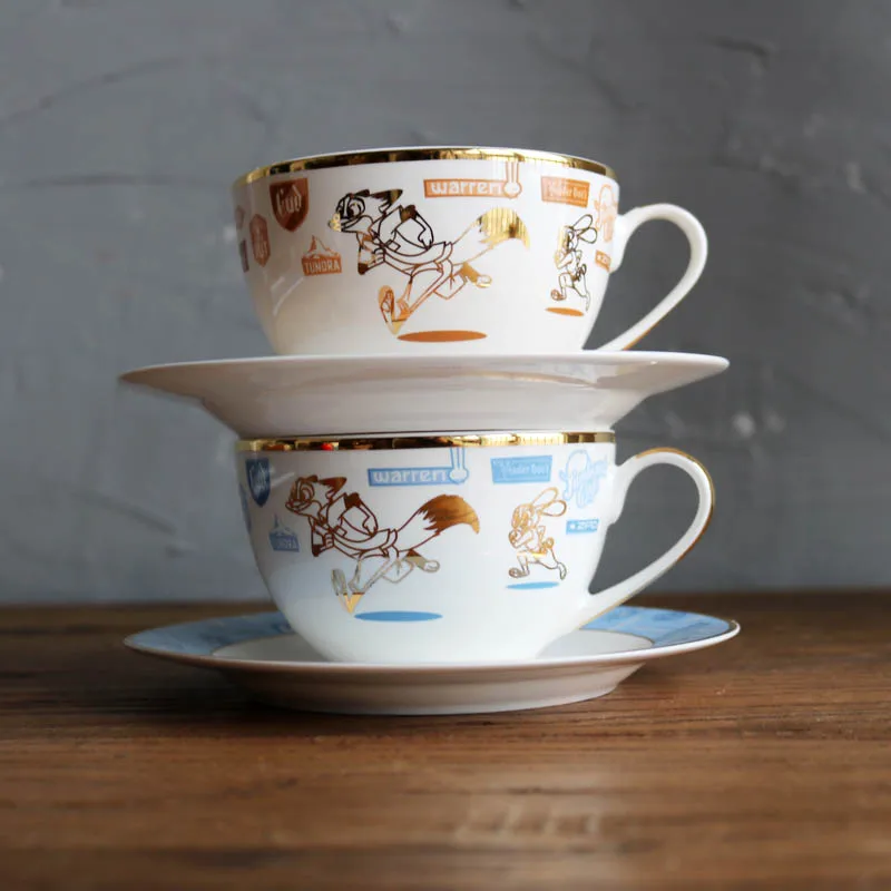 [milu]Cartoon cute tea cups and saucers golden Zootopia Ceramic Children's Coffee Cup and Saucer Gift Box Set