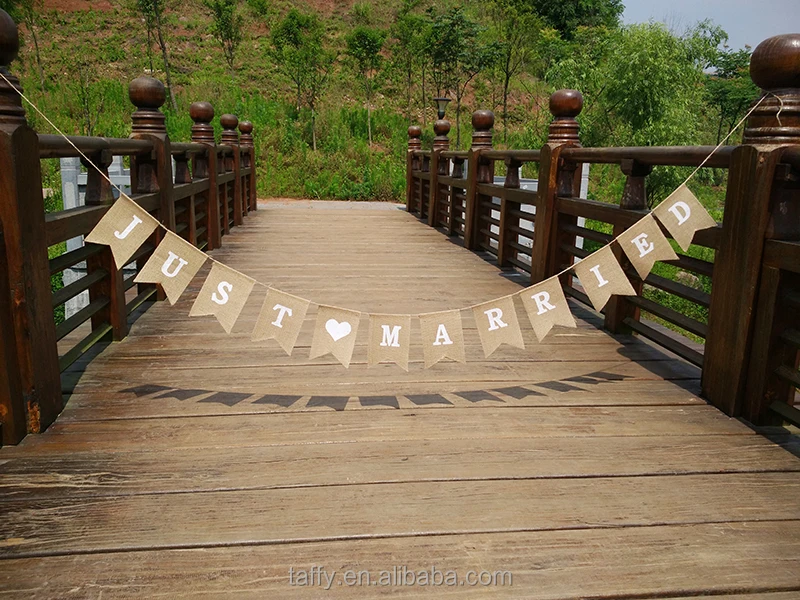 
wholesale 2017 NEW Hessian Bunting Rustic Burlap Just Married Wedding Banner 