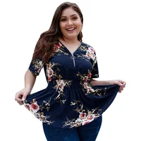 

2019 Hot Sale Floral Printed Ruched Queen Size Quick Drying Women's Plus Size Blouses Ladies' Blouses & Tops