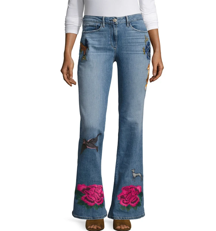 high rise embroidered jeans