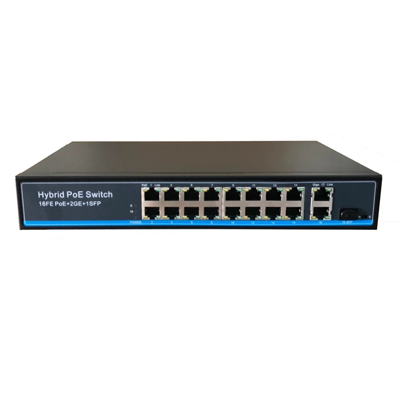 

250M long distance 16 port 10/100Mbps 48V Network PoE switch with Gigabit fiber optic SFP port