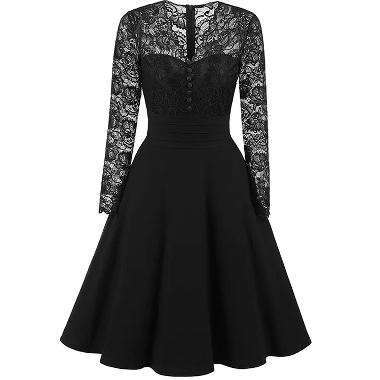 
Fashion Vintage style long sleeve lace party prom dress for ladies 